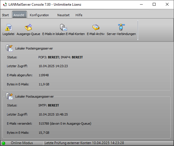 Screenshot vom Programm: LANMailServer